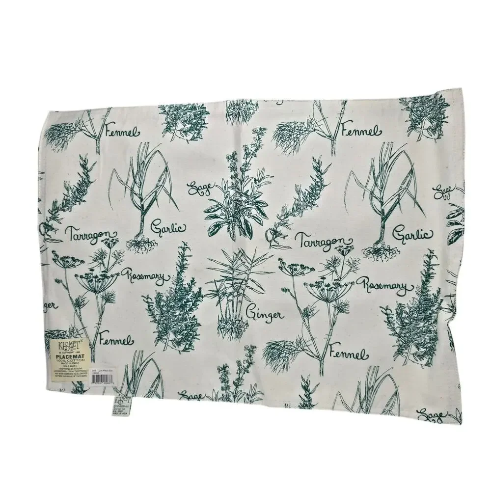 Vintage 1993 Kismet Cotton Placemats Set of 4 Botanical Herb Garden Cottagecore
